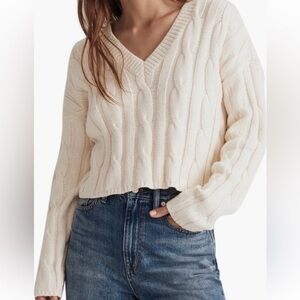 Madewell Cable Knit V neck sweater
